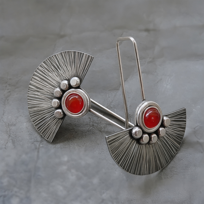 Carnelian sterling silver fan earrings.