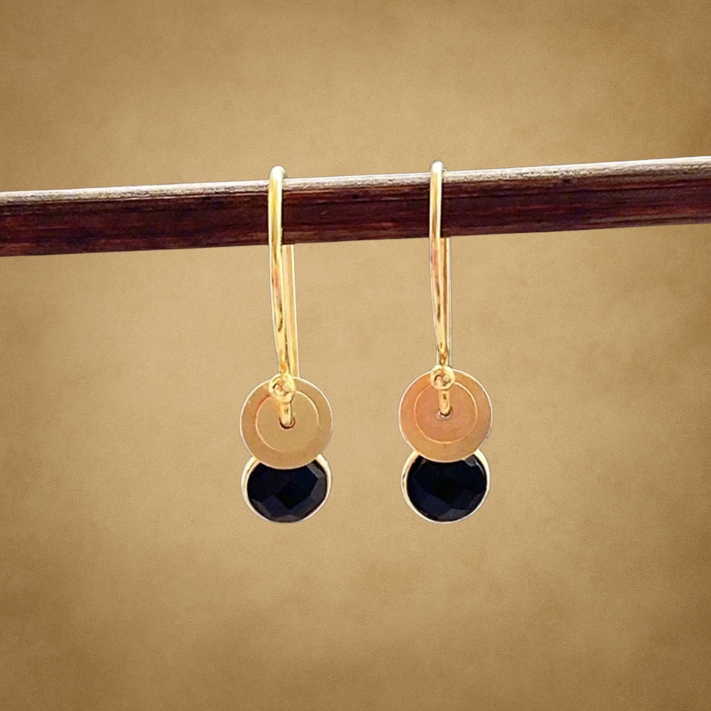 Black onyx, 24k gold vermeil dangle earrings