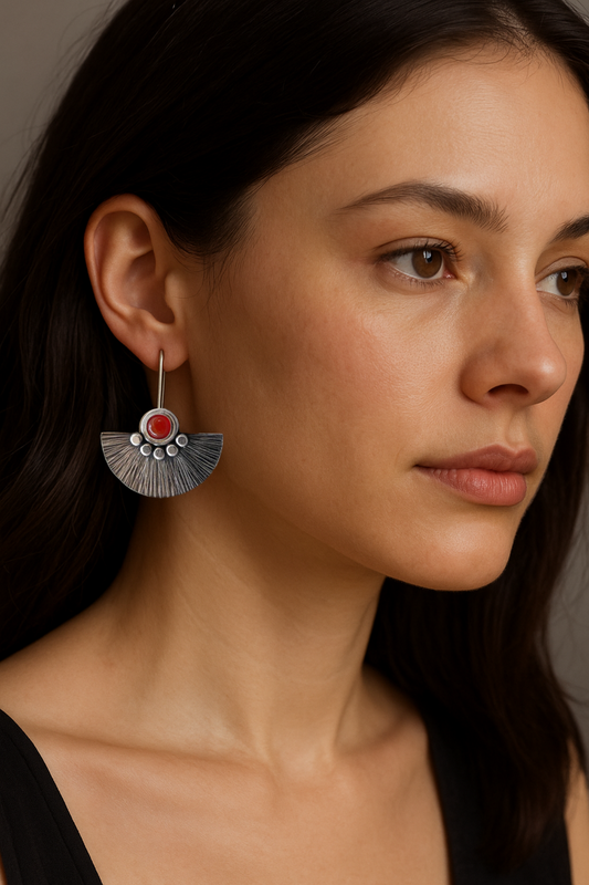 Carnelian sterling silver fan earrings.
