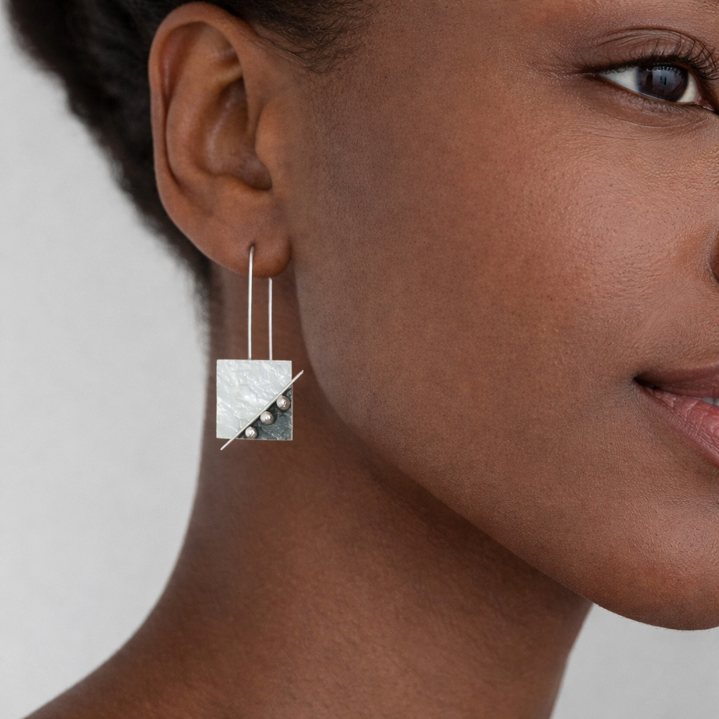 Sterling Silver Square Drop Earrings