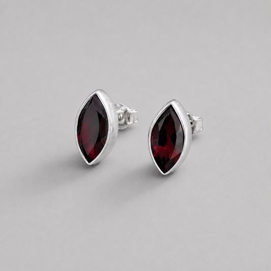 Marquise Garnet Stud Earrings in Sterling Silver