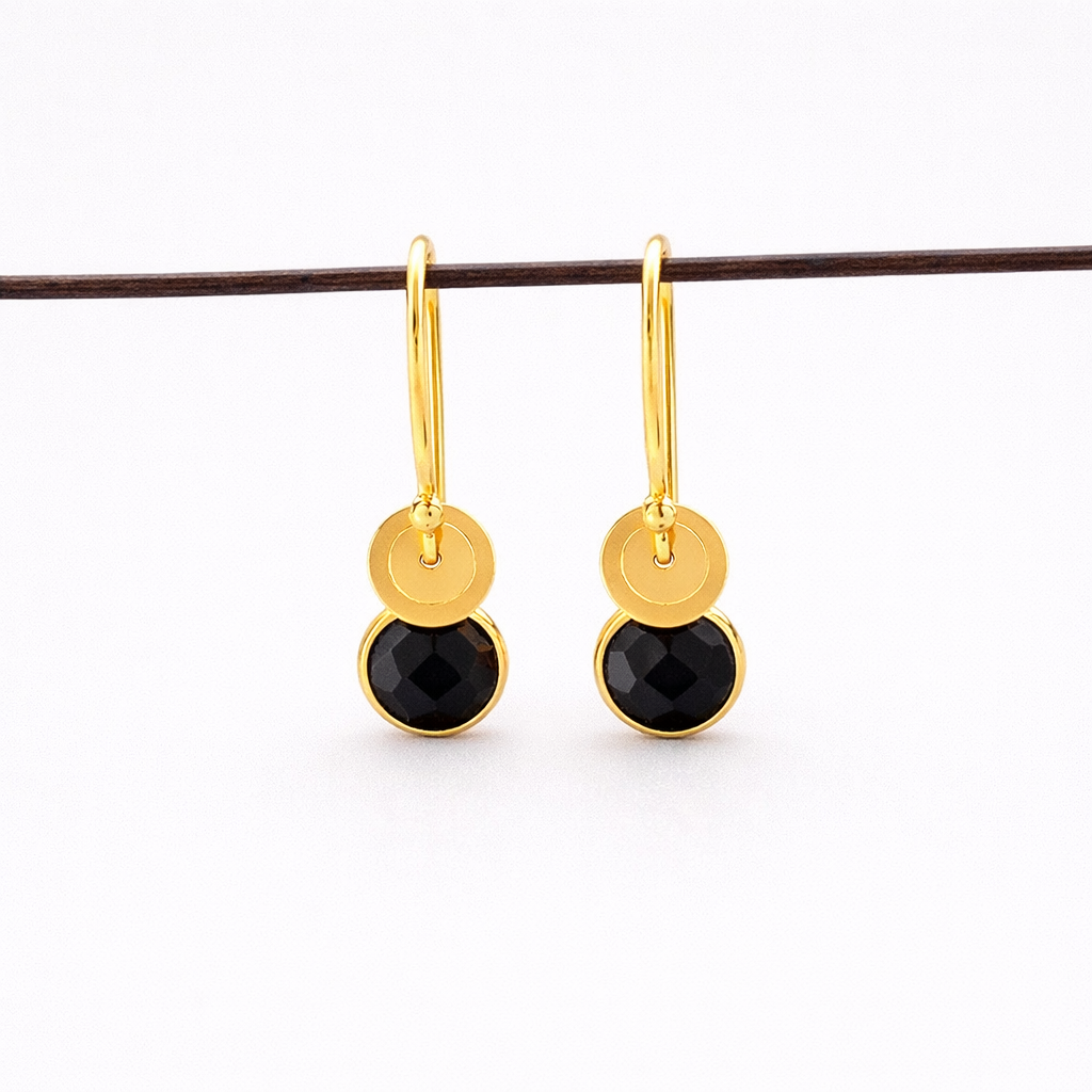 Black onyx, 24k gold vermeil dangle earrings