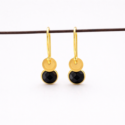 Black onyx, 24k gold vermeil dangle earrings