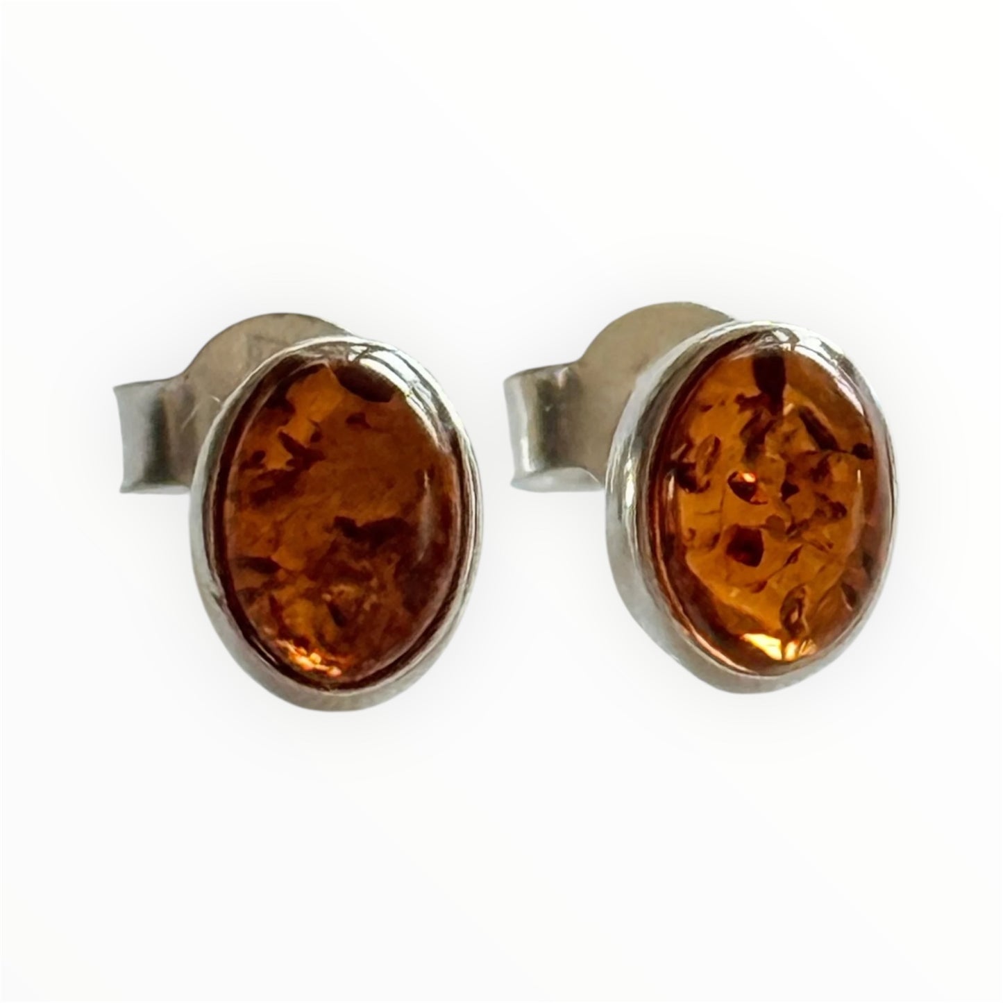 Sterling Silver Baltic Amber Oval Stud Earrings