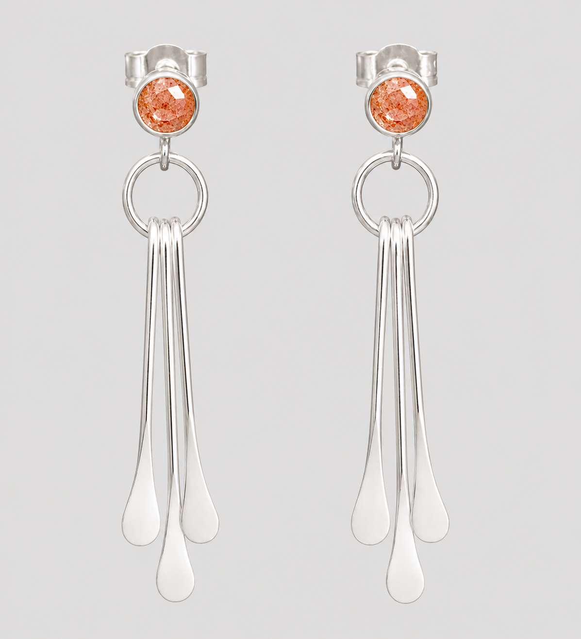 Sterling Silver Sunstone Dangle Earrings | Natural Gemstone