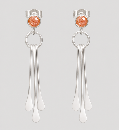 Sterling Silver Sunstone Dangle Earrings | Natural Gemstone