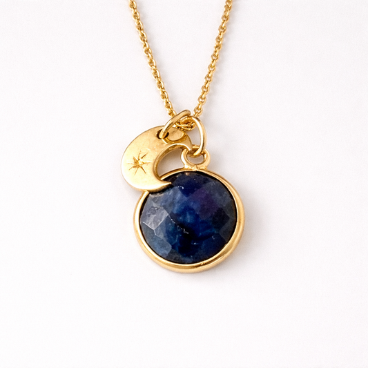 Sapphire & Crescent Moon Gold Vermeil Necklace