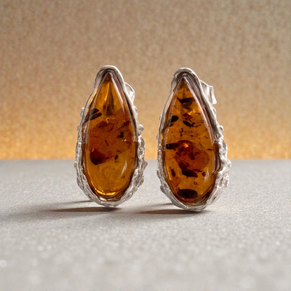 Baltic Brown Amber and Sterling Silver Stud Earrings