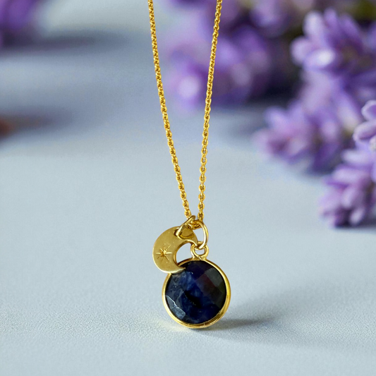 Sapphire & Crescent Moon Gold Vermeil Necklace