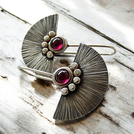 Garnet Fan Sterling Silver Earrings