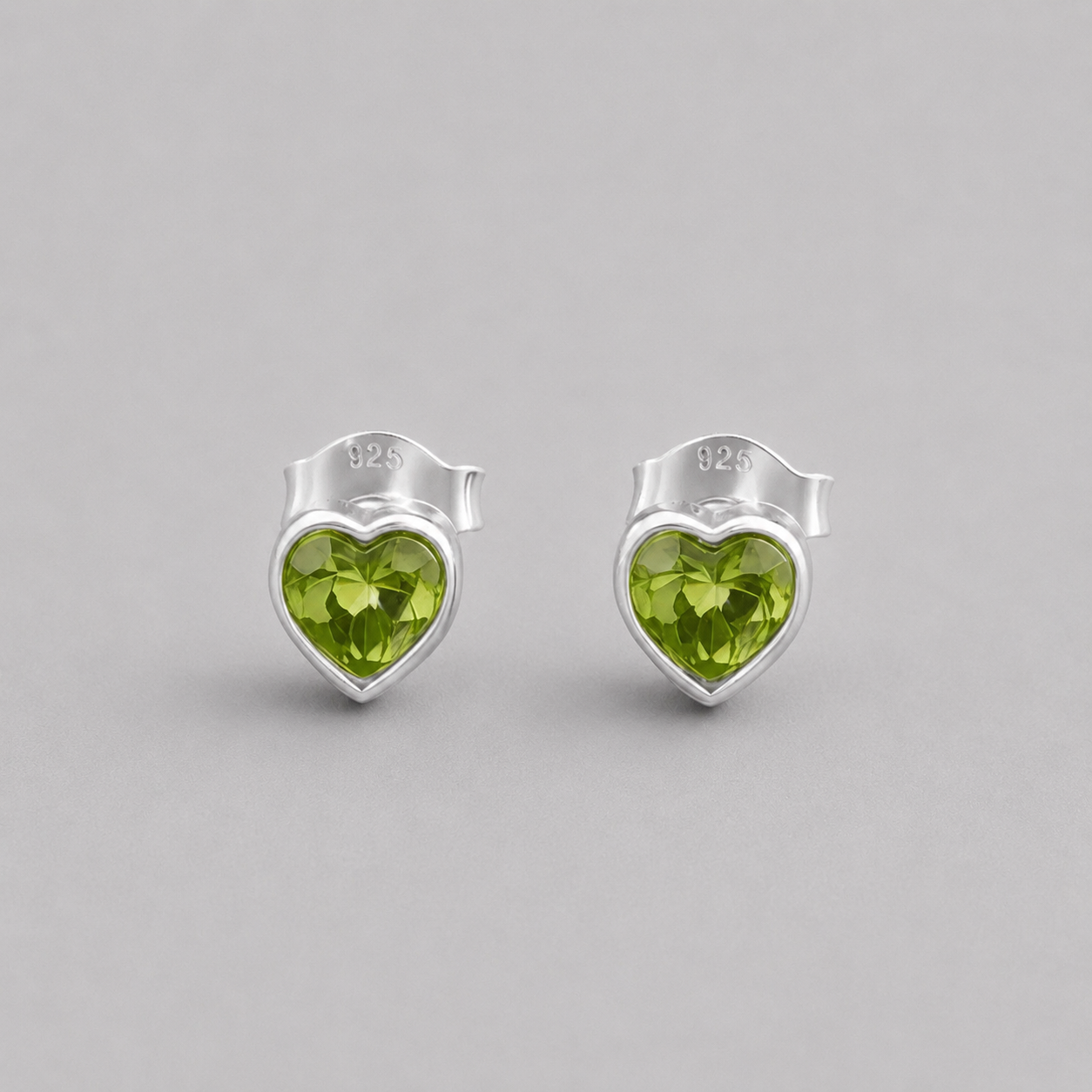 Peridot Heart Stud Earrings in Sterling Silver