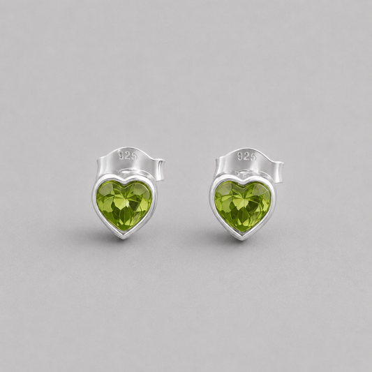 Peridot Heart Stud Earrings in Sterling Silver