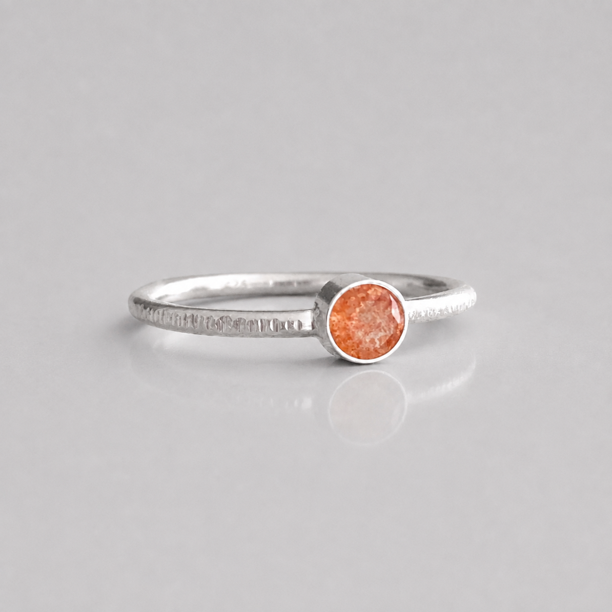 Sunstone textured stackable sterling silver ring.