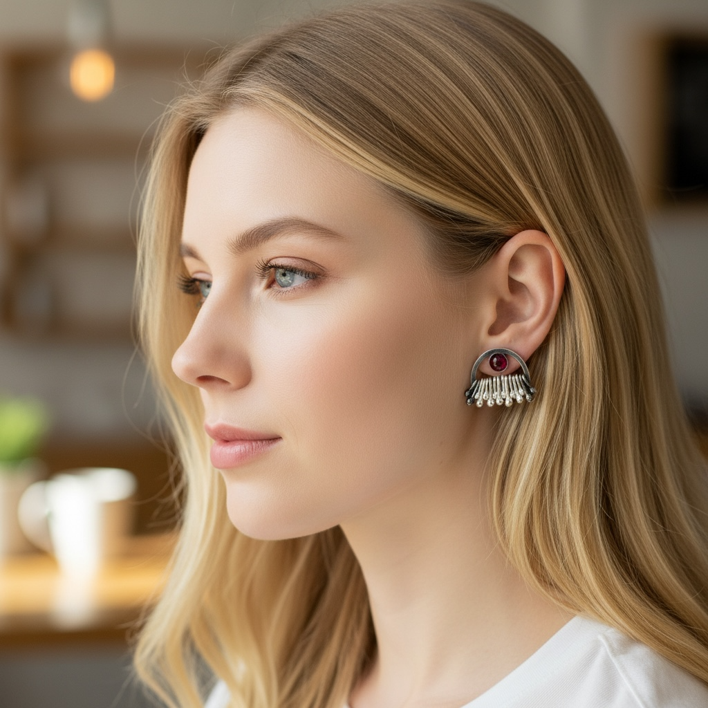 Garnet sterling silver dangle stud earrings. Made to order.