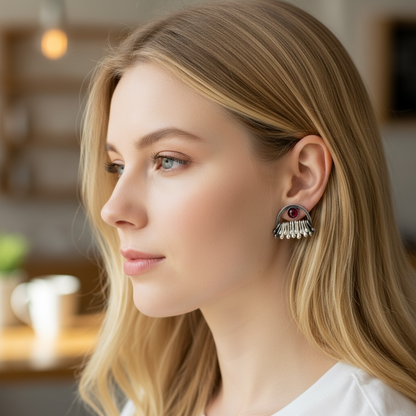 Garnet sterling silver dangle stud earrings. Made to order.
