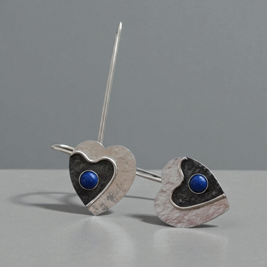 Lapis lazuli sterling silver heart earrings.