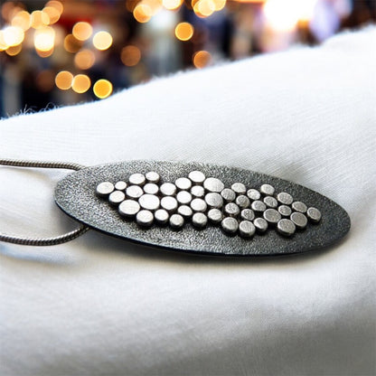 Sterling silver oxidised granulated oval necklace. MADE TO ORDER.