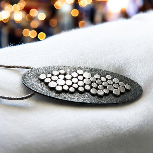 Sterling silver oxidised granulated oval necklace. MADE TO ORDER.