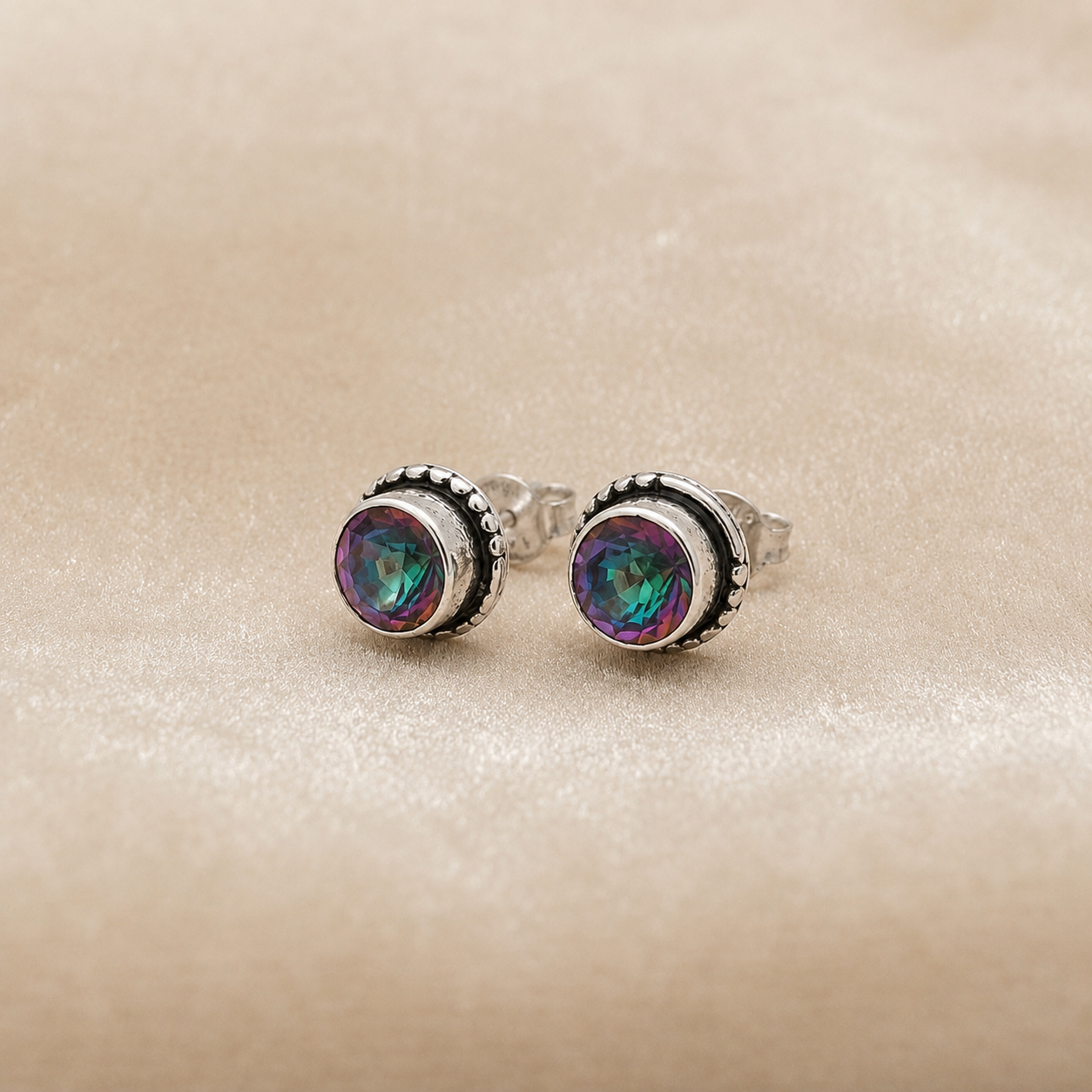 Mystic Topaz Sterling Silver Stud Earrings