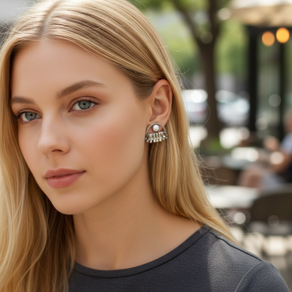 Mother of Pearl sterling silver dangle stud earrings.