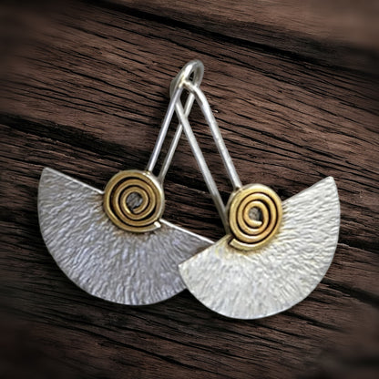 Sterling silver and 24k gold plated fan earrings.
