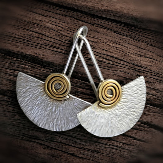 Sterling silver and 24k gold plated fan earrings.