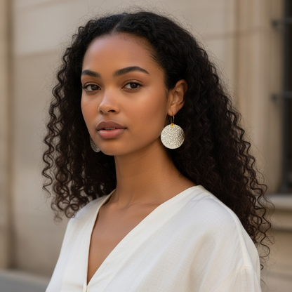 Large hammered sterling silver disc earrings