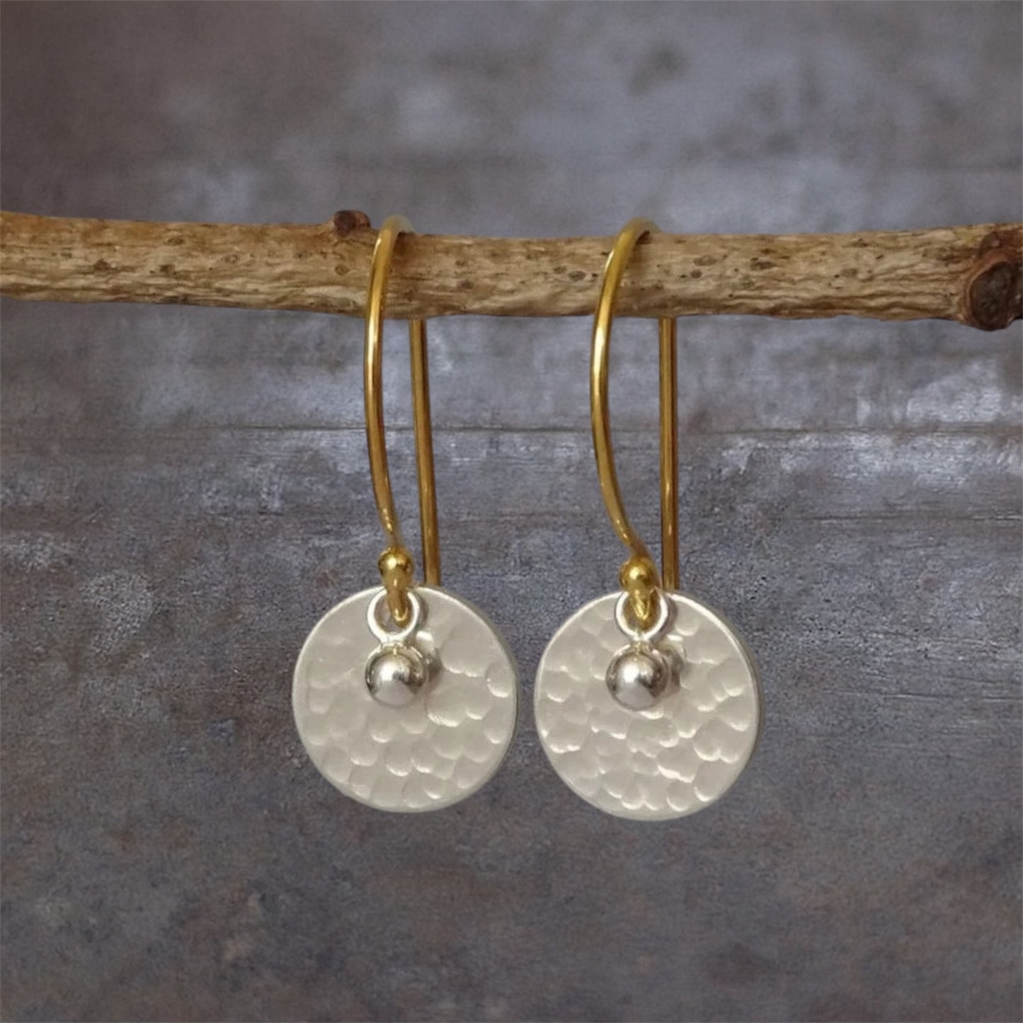 Gold vermeil, sterling silver disc and ball earrings.