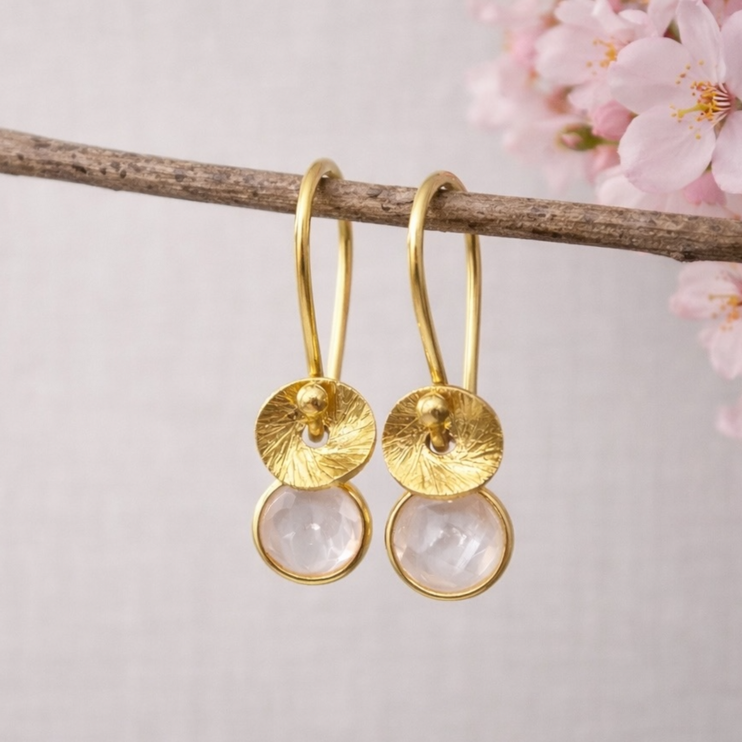 Rose quartz, 24k gold vermeil earrings.