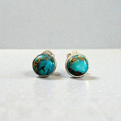 Blue Mohave Round Stud Earrings in 925 Sterling Silver