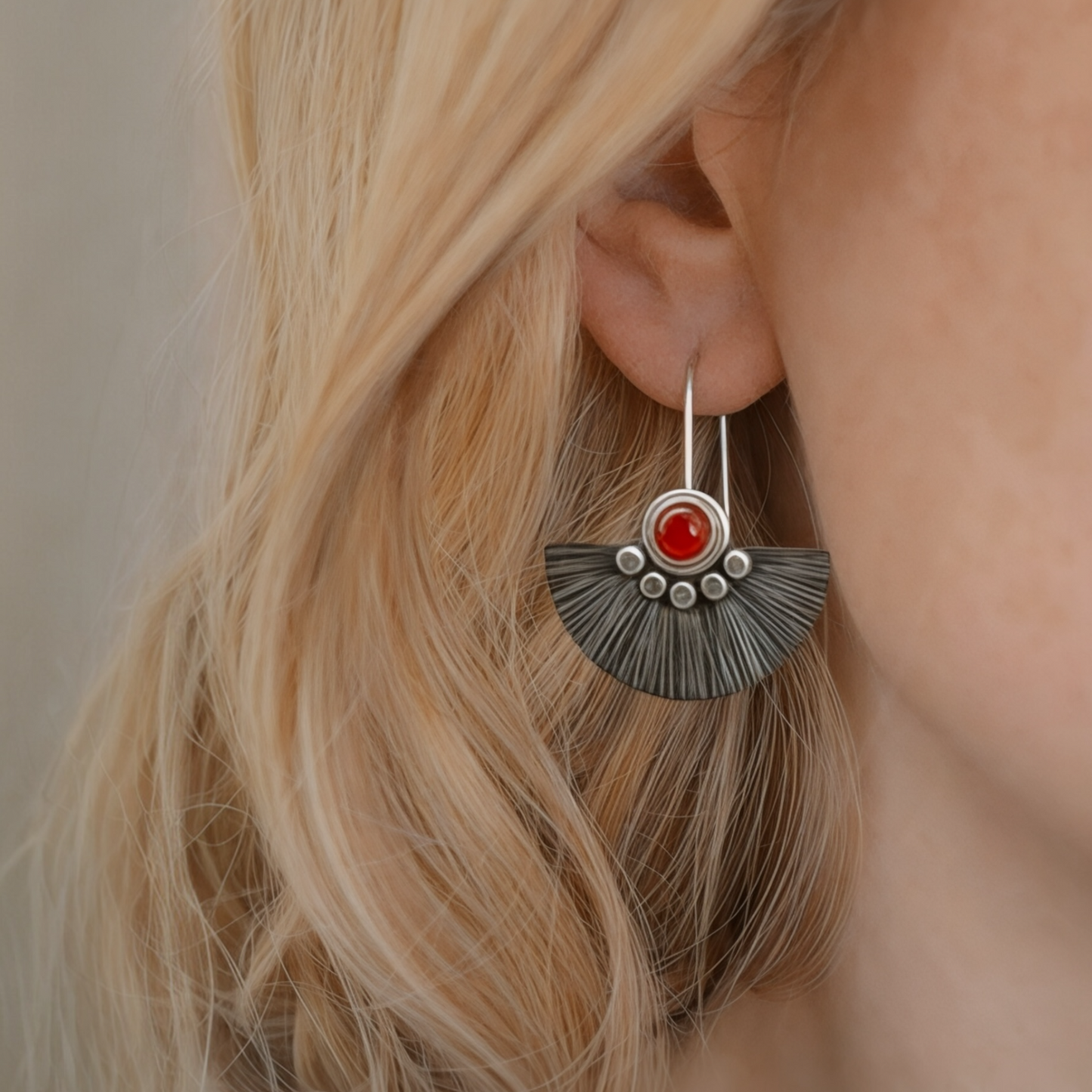 Carnelian sterling silver fan earrings.