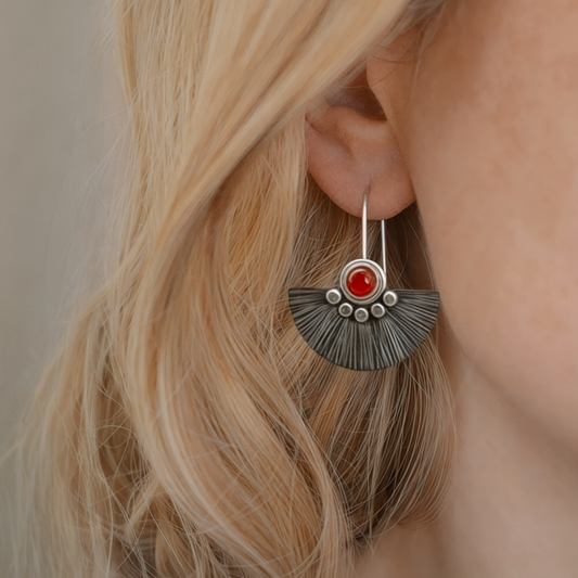 Carnelian sterling silver fan earrings.