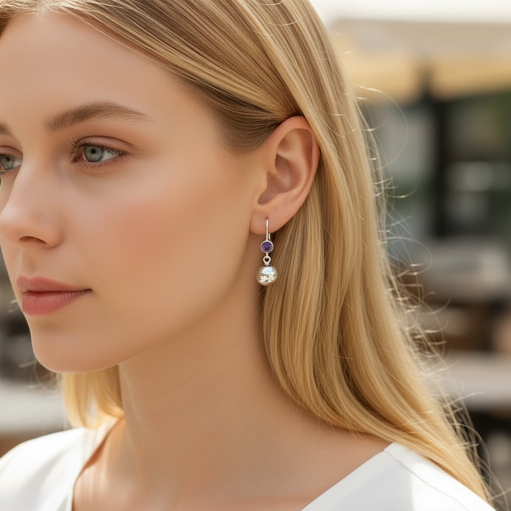 Sterling Silver Amethyst Ball Dangle Earrings