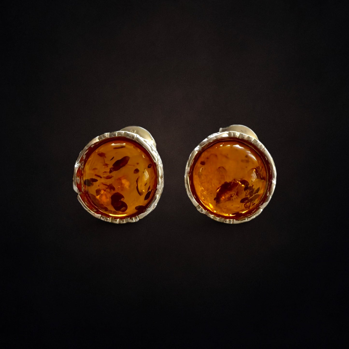 Baltic Amber and Sterling Silver Round Stud Earrings