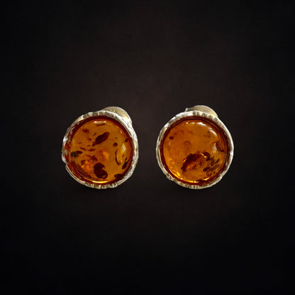 Baltic Amber and Sterling Silver Round Stud Earrings