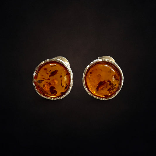 Baltic Amber and Sterling Silver Round Stud Earrings