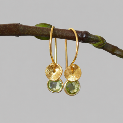 24k gold vermeil and peridot earrings. August birthstone earrings.