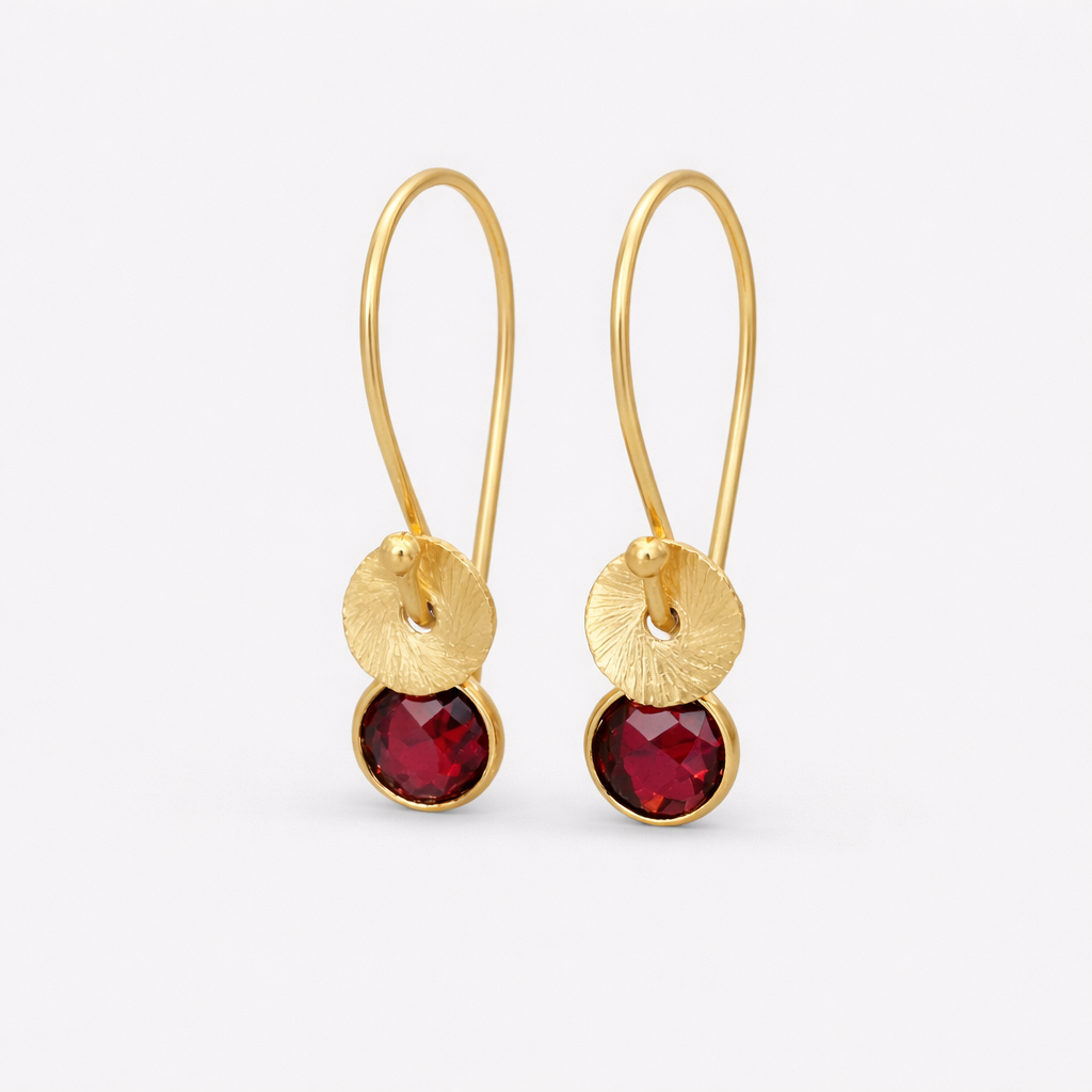 24k gold vermeil and garnet earrings. January birthstone earrings.