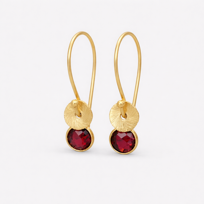 24k gold vermeil and garnet earrings. January birthstone earrings.