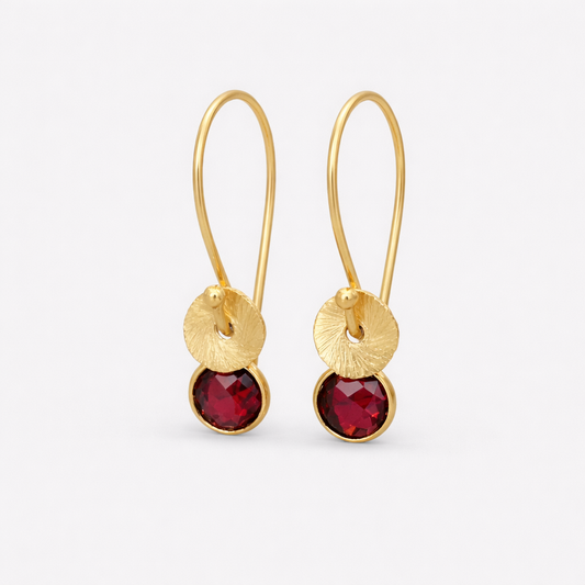 24k gold vermeil and garnet earrings. January birthstone earrings.