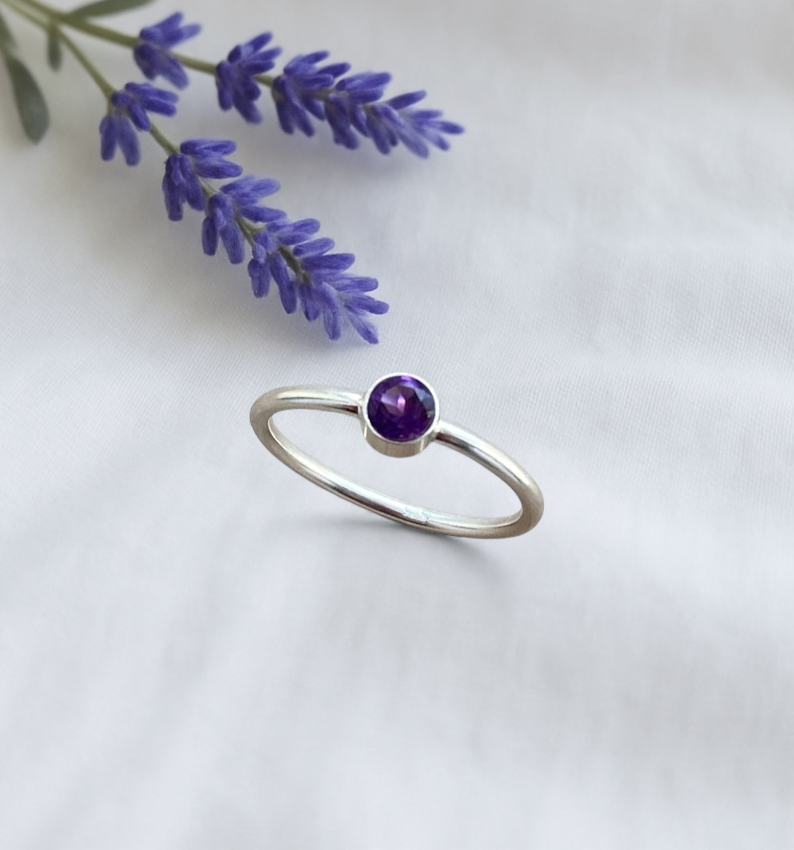 Handmade Sterling Silver Amethyst Ring: February Birthstone