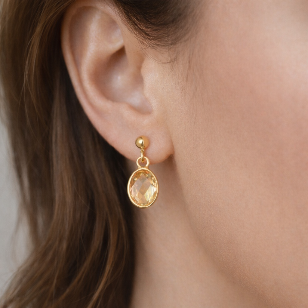 Garnet Gold Vermeil Drop Earrings – Also Available in Green Onyx, Citrine, Lapis Lazuli