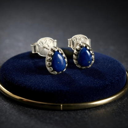 Lapis Lazuli Teardrop Stud Earrings in 925 Sterling Silver
