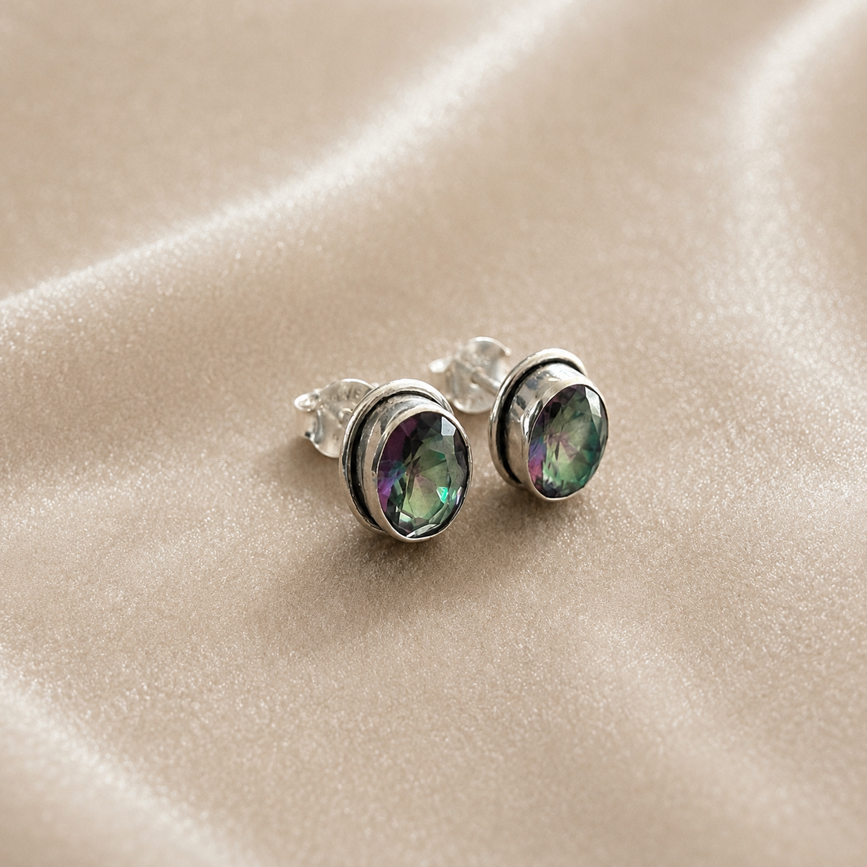 Oval Mystic Topaz Sterling Silver Stud Earrings
