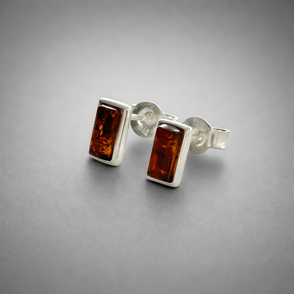 Baltic Amber and Sterling Silver Rectangular Stud Earrings
