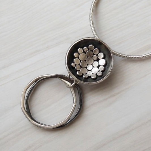 Handmade oxidised sterling silver bowl pendant necklace.