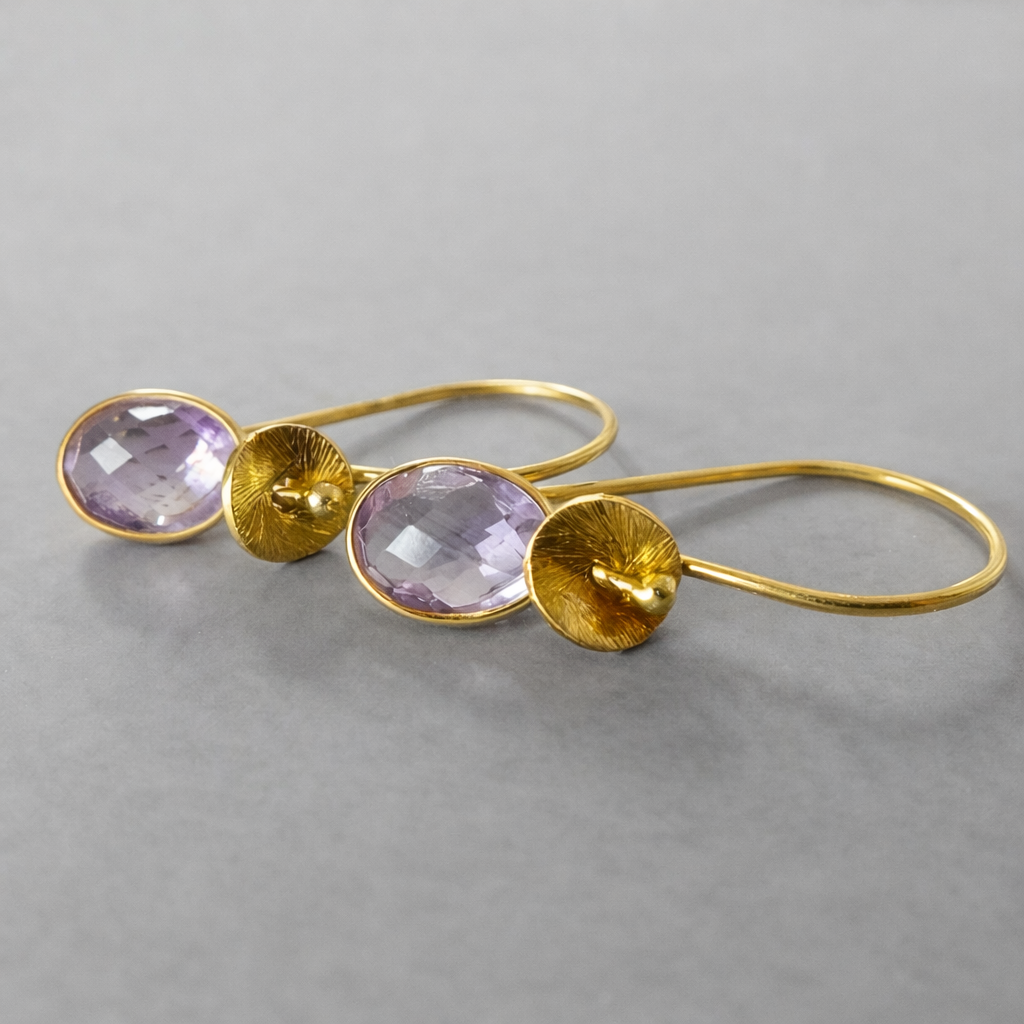 Amethyst February birthstone 24k gold vermeil earrings.