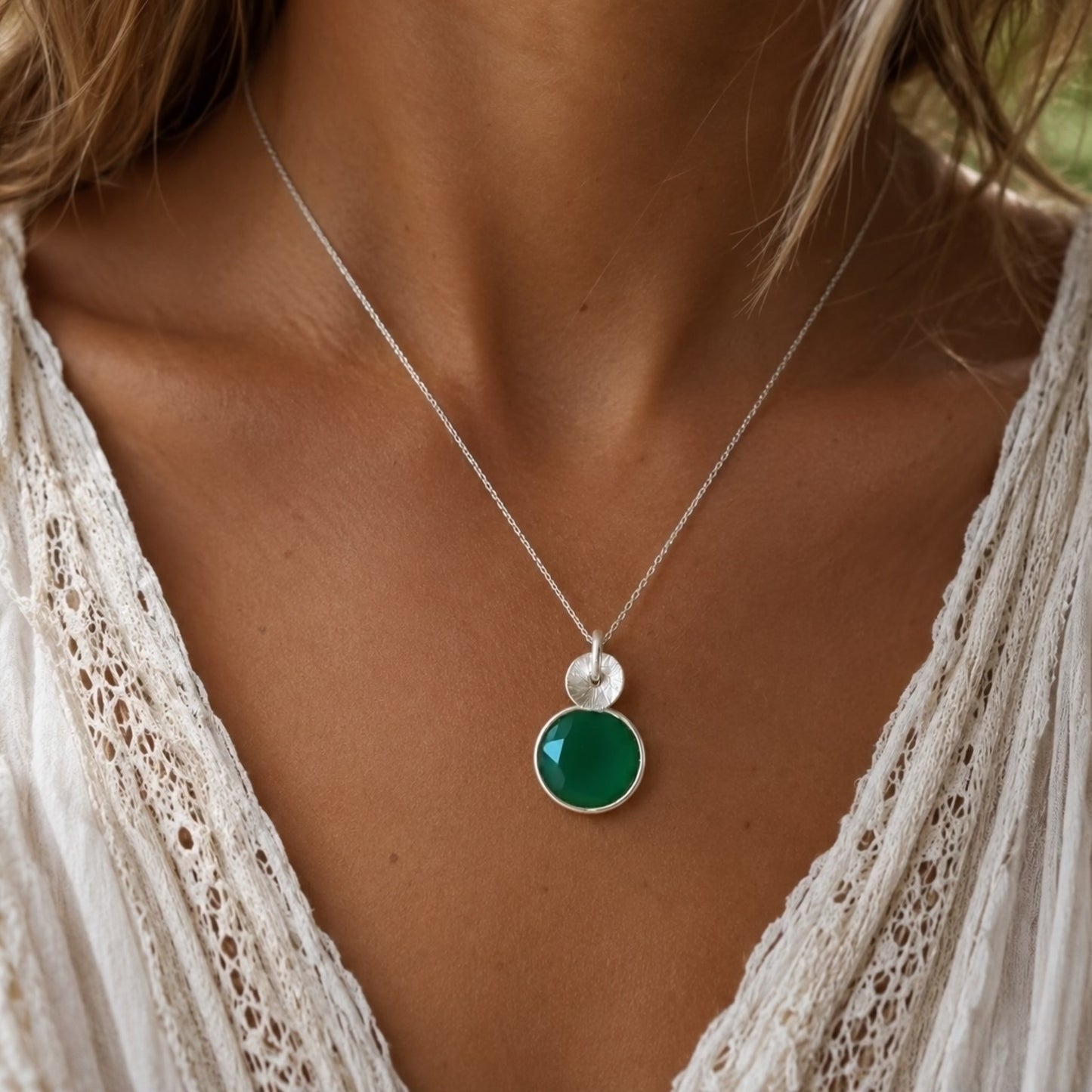 Green onyx sterling silver necklace