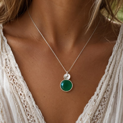 Green onyx sterling silver necklace