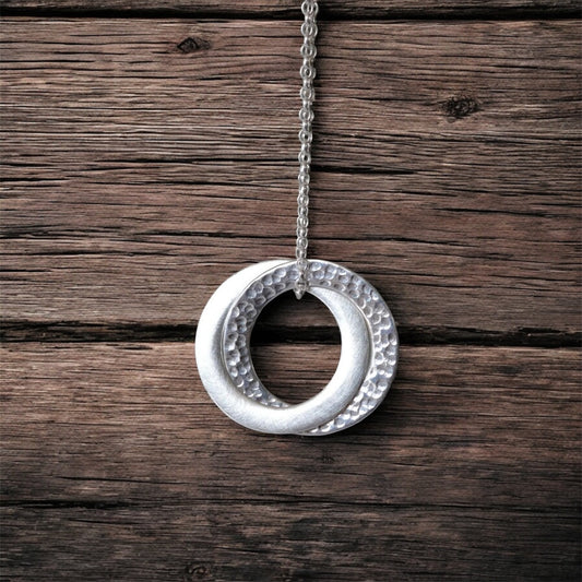 Sterling silver double circle pendant necklace